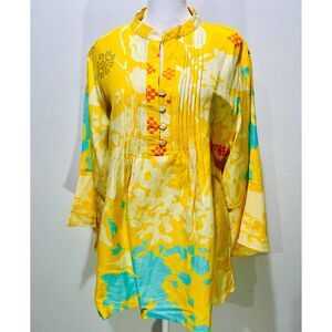 Lior Paris modal linen blend shirt colorful yellow turquoise casual comf women L